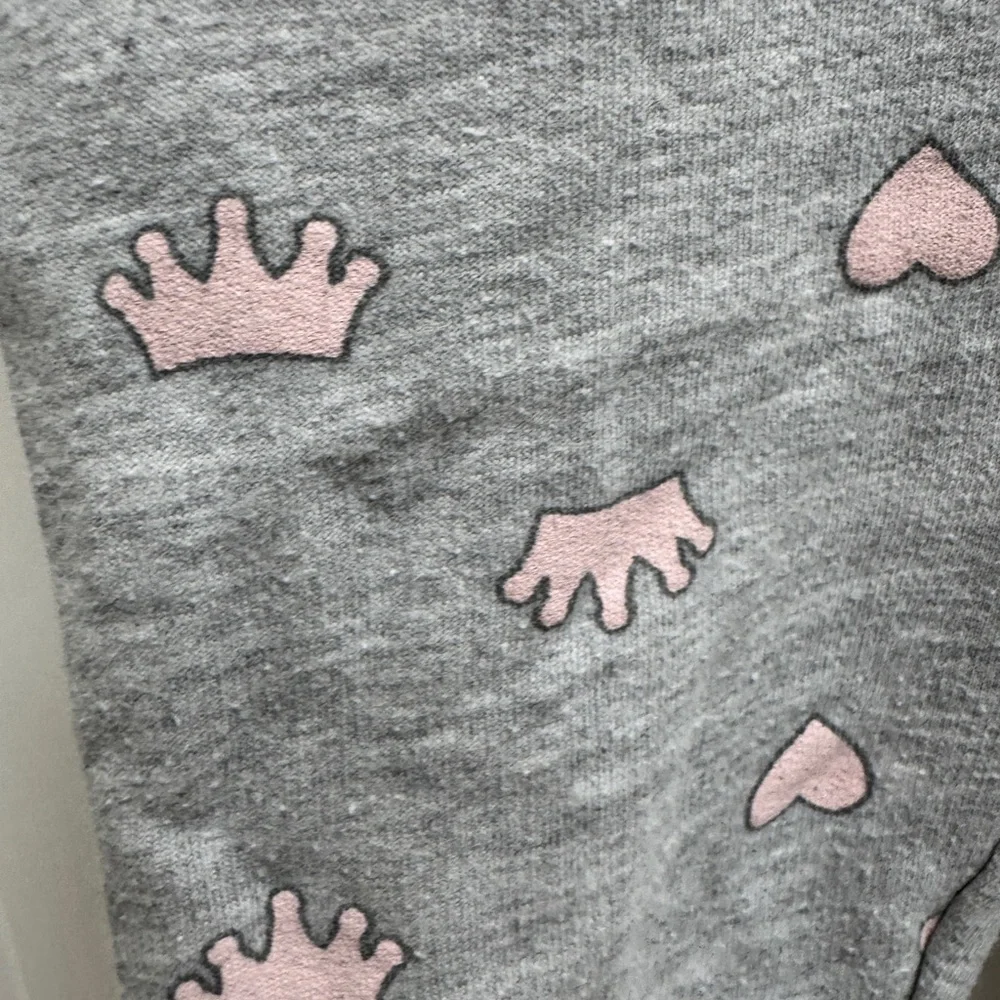 Disney 3T Girls Princess Gray and Pink Heart & Crown Joggers Sweatpants Ruffle